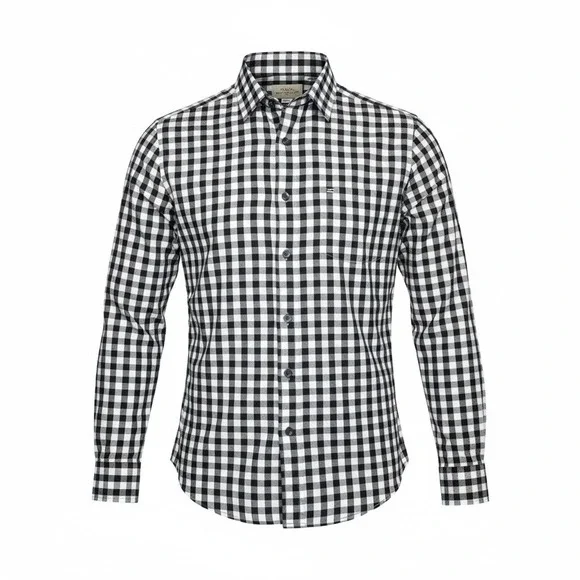 Kennedy Mfg Co Black White Gingham Check Plaid Long Sleeve Button Up Shirt Men L - Picture 2 of 8